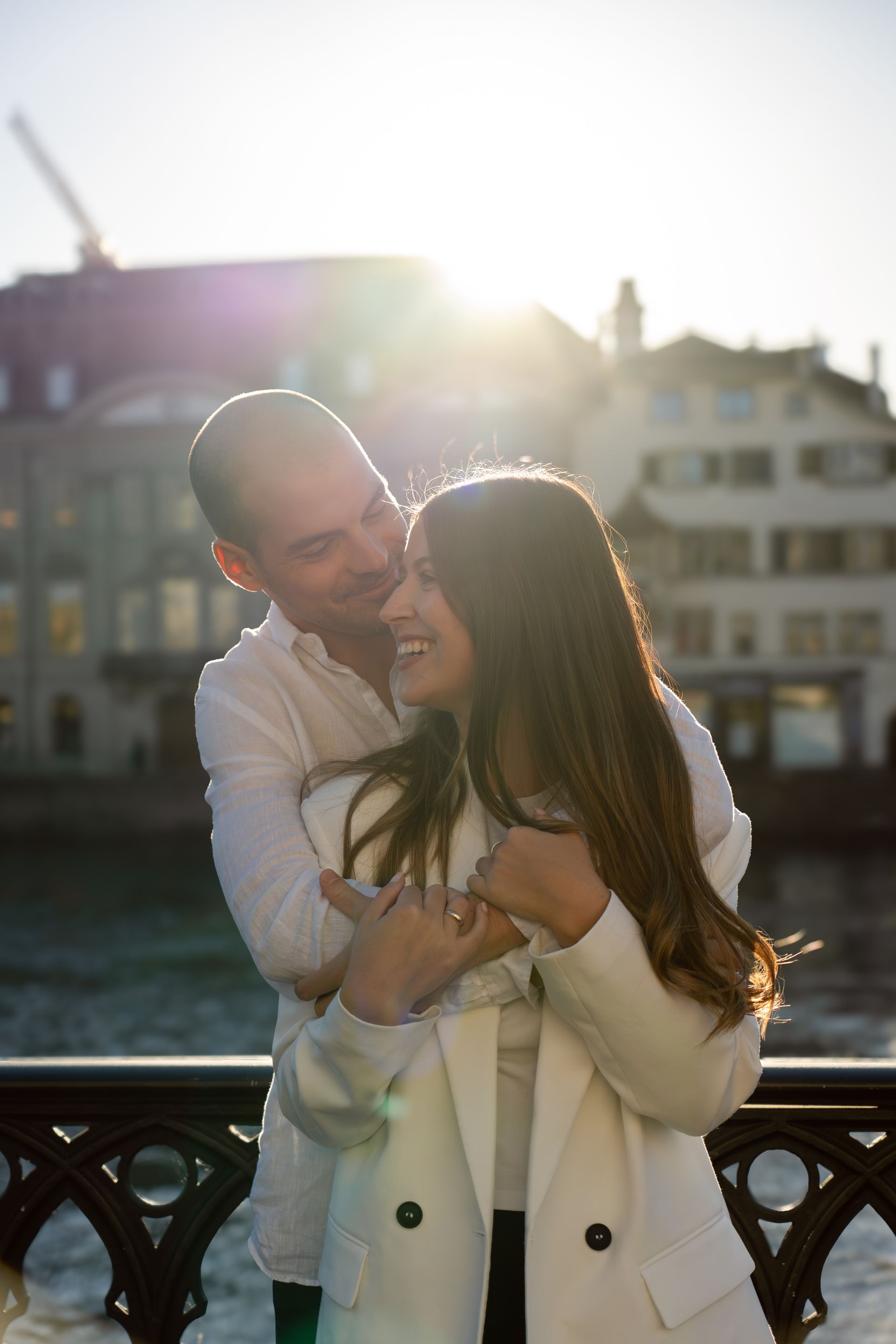 A couple laughing together during a couple shoot